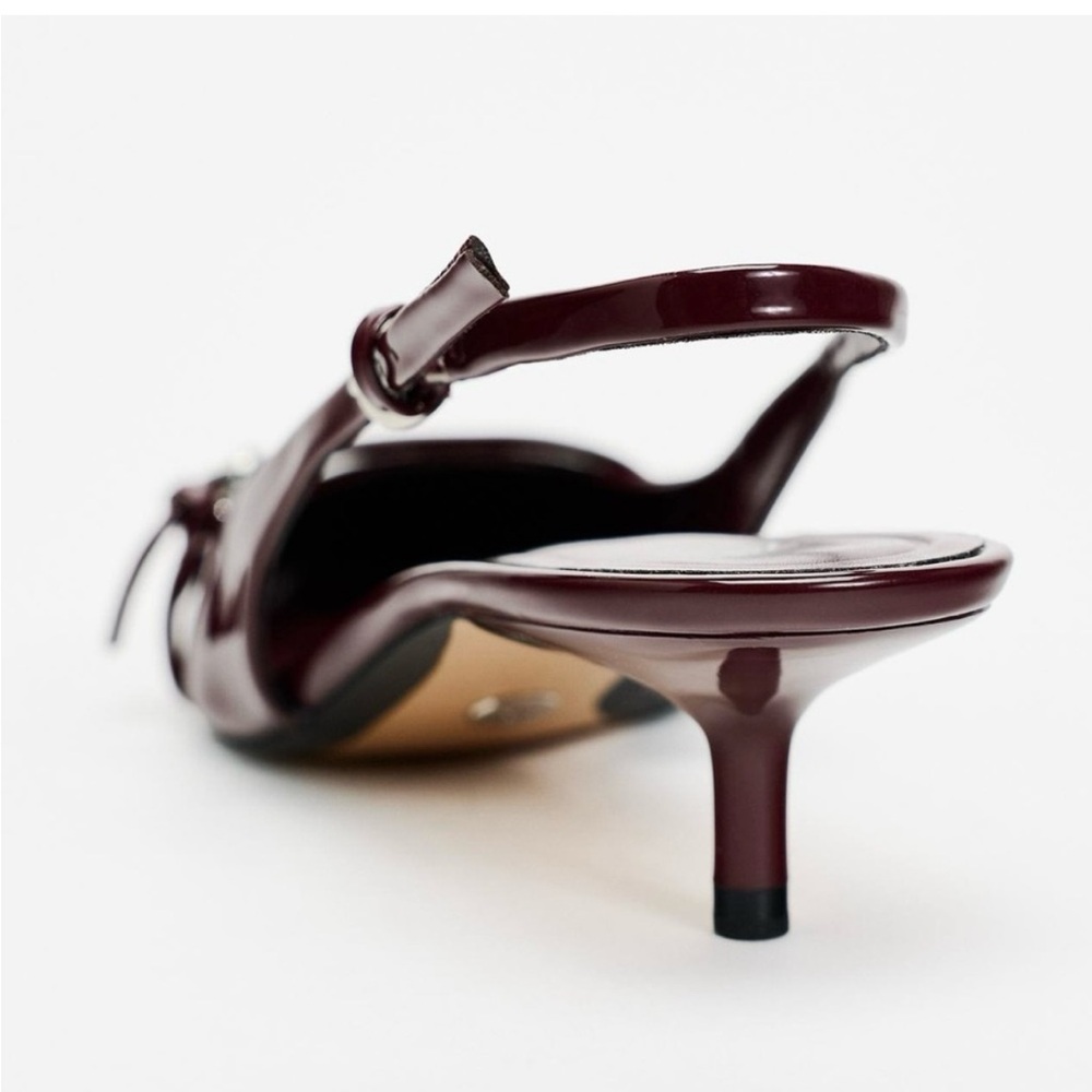 Zara NWT burgundy faux leather patent kitten heels - size 38 - Picture 5 of 6